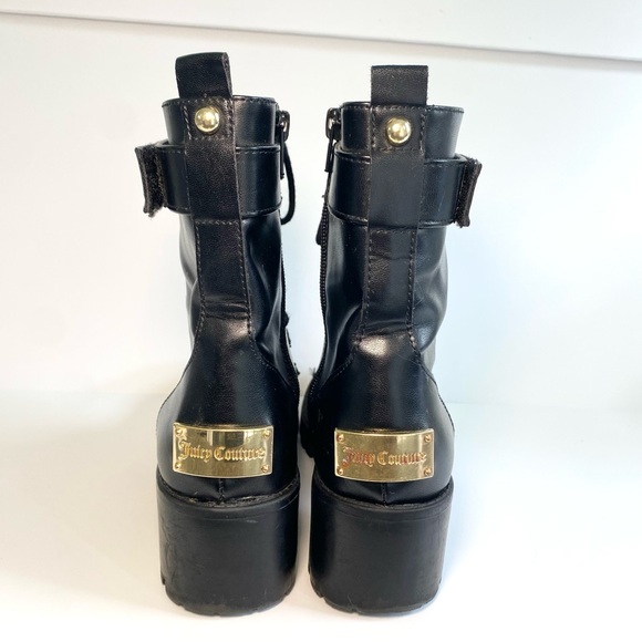 Juicy Couture Combat Boots Oodles Black Faux Leather Lace Up Grunge Y2K - Picture 2 of 9